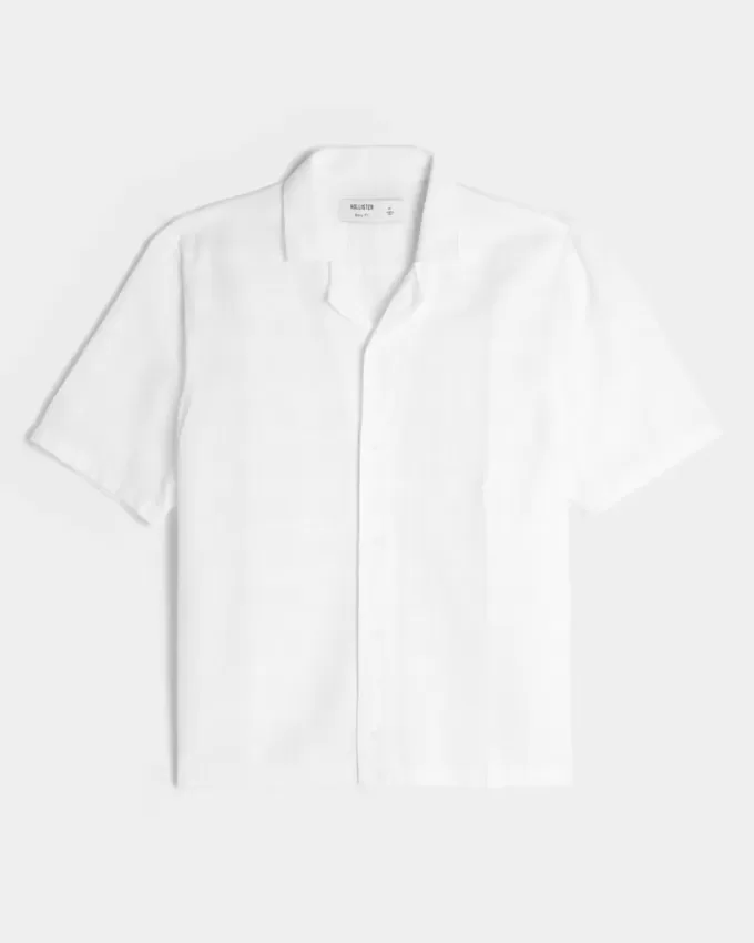 Boxy Linen-Blend Short-Sleeve Textured Shirt Boxy Linen-Blend Short-Sleeve Textured Shirt