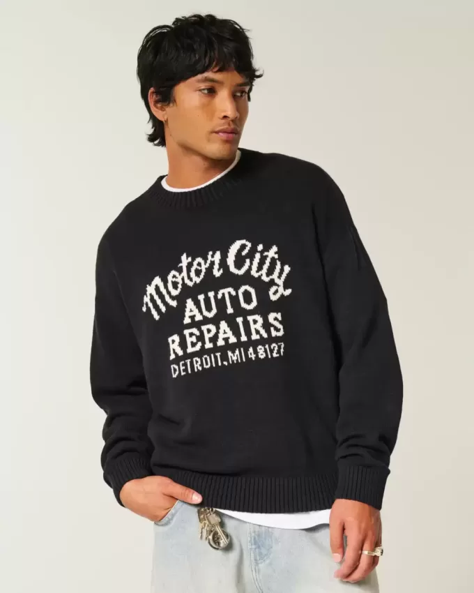 Boxy Motor City Auto Repairs Graphic Crew Sweater