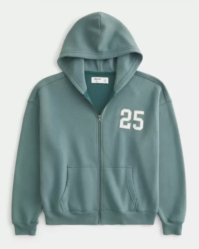 Boxy Number Graphic Zip-Up Hoodie