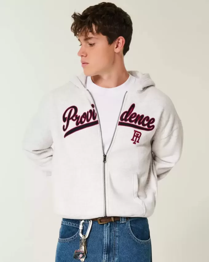 Boxy Providence Rhode Island Graphic Zip-Up Hoodie