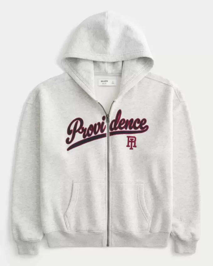 Boxy Providence Rhode Island Graphic Zip-Up Hoodie