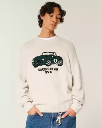 Boxy Racing Graphic Crew Sweater