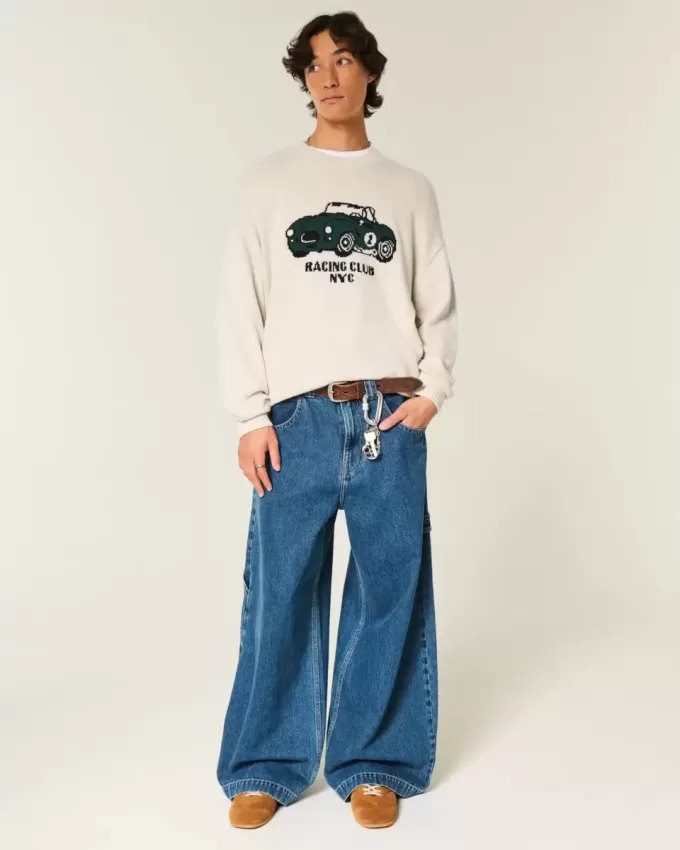 Boxy Racing Graphic Crew Sweater