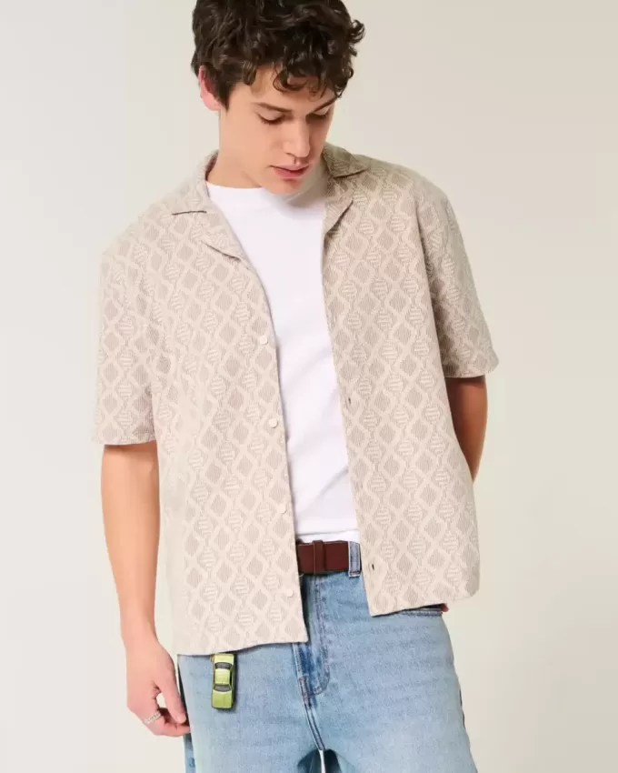 Boxy Short-Sleeve Crochet-Style Shirt Boxy Short-Sleeve Crochet-Style Shirt