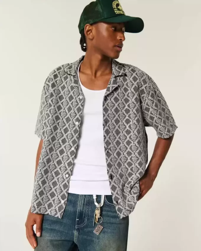 Boxy Short-Sleeve Crochet-Style Shirt Boxy Short-Sleeve Crochet-Style Shirt