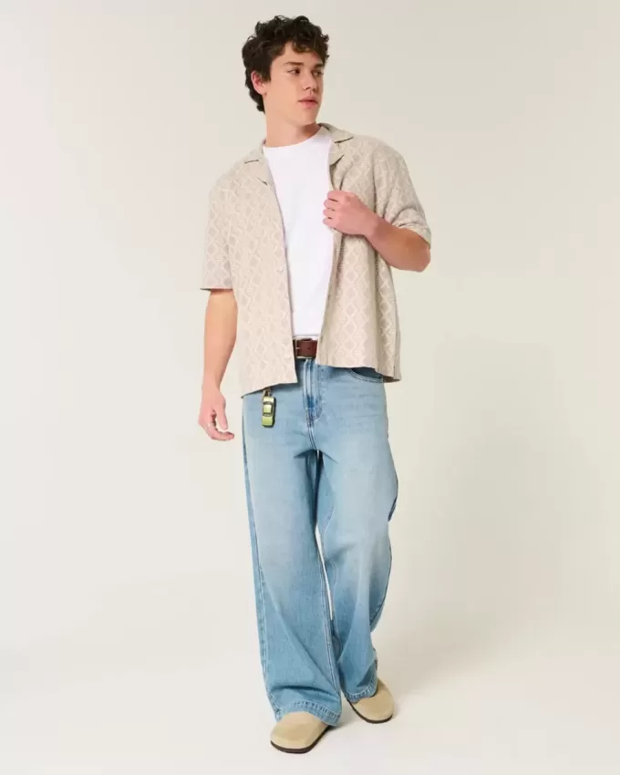 Boxy Short-Sleeve Crochet-Style Shirt Boxy Short-Sleeve Crochet-Style Shirt