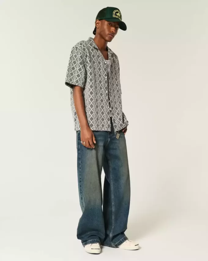 Boxy Short-Sleeve Crochet-Style Shirt Boxy Short-Sleeve Crochet-Style Shirt