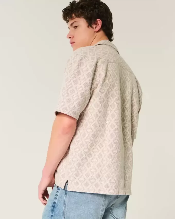 Boxy Short-Sleeve Crochet-Style Shirt Boxy Short-Sleeve Crochet-Style Shirt