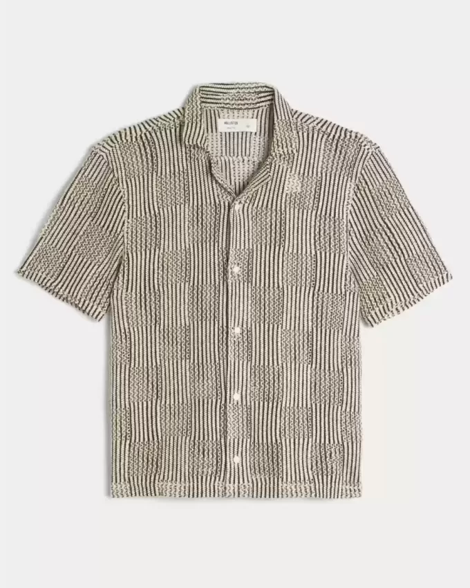 Boxy Short-Sleeve Crochet-Style Shirt