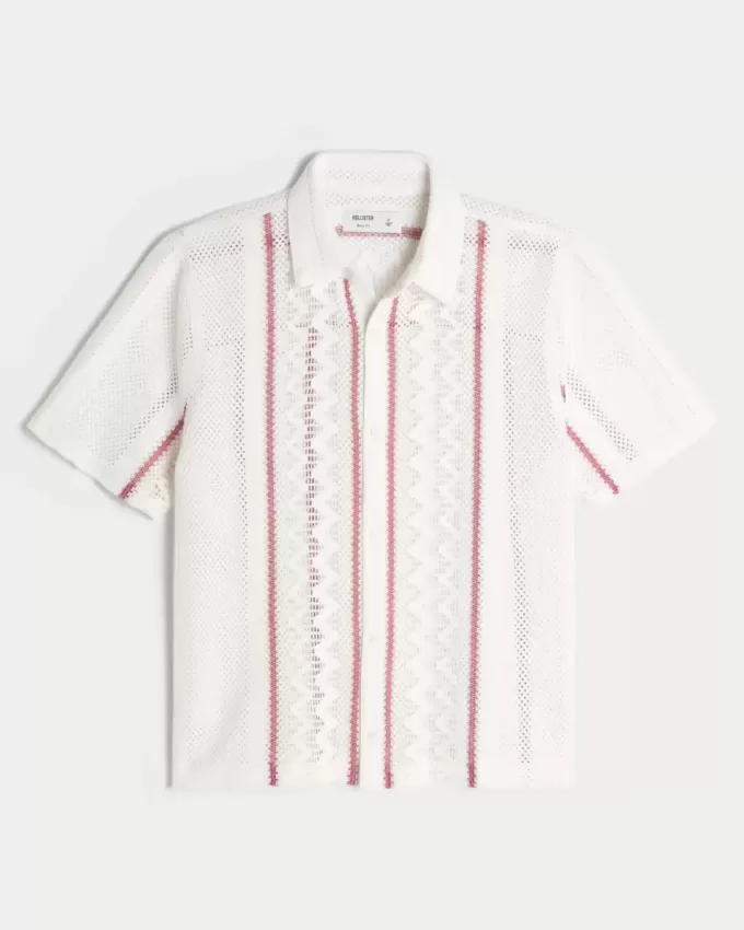 Boxy Short-Sleeve Crochet-Style Shirt