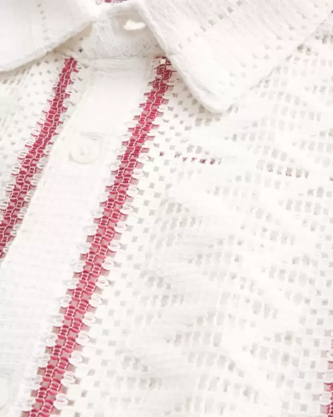 Boxy Short-Sleeve Crochet-Style Shirt