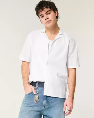 Boxy Short-Sleeve Linen-Blend Shirt