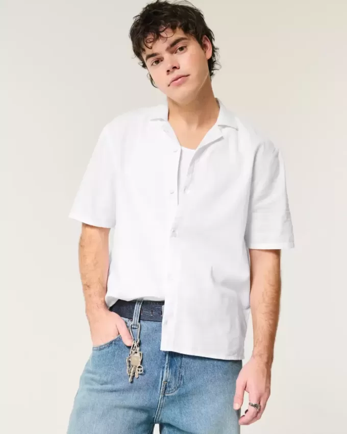 Boxy Short-Sleeve Linen-Blend Shirt Boxy Short-Sleeve Linen-Blend Shirt