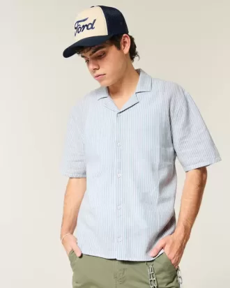 Boxy Short-Sleeve Linen-Blend Shirt