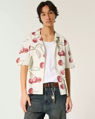 Boxy Short-Sleeve Linen-Blend Shirt