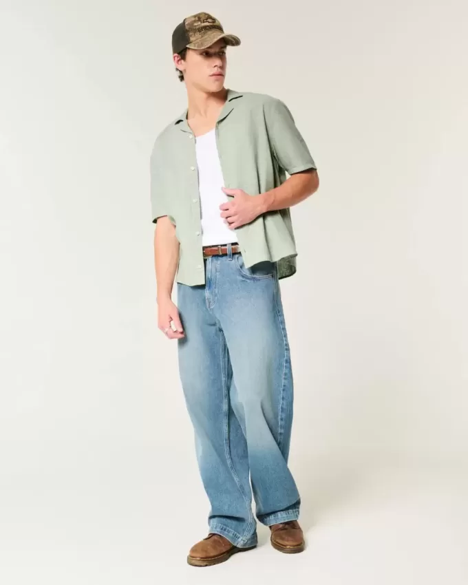 Boxy Short-Sleeve Linen-Blend Shirt