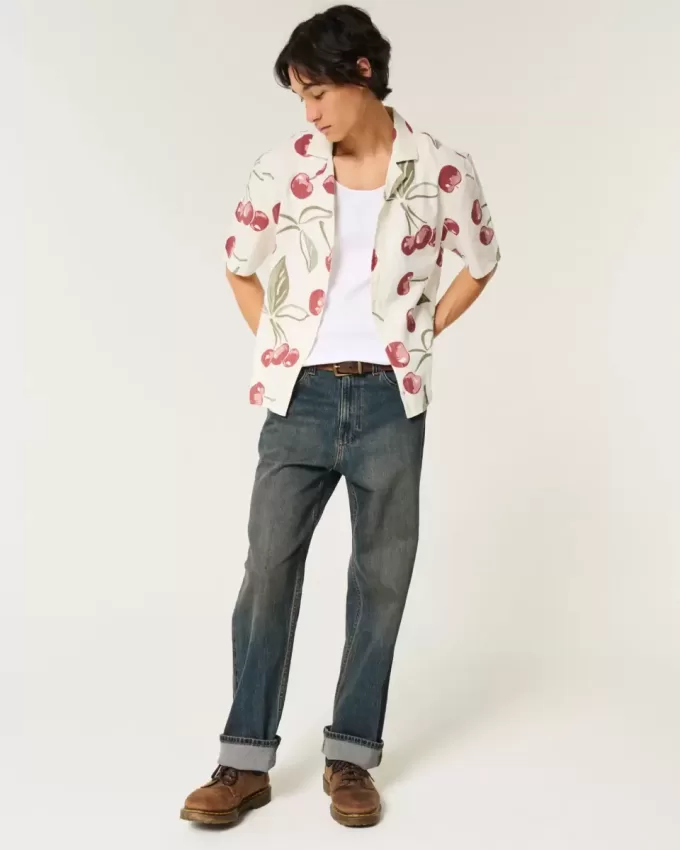 Boxy Short-Sleeve Linen-Blend Shirt