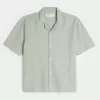 Boxy Short-Sleeve Linen-Blend Shirt