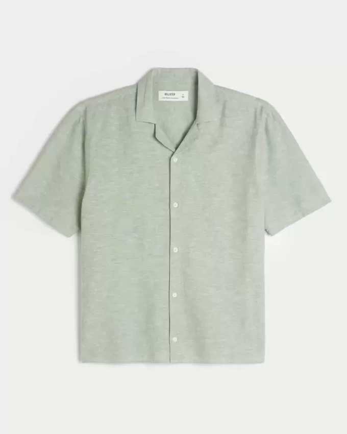 Boxy Short-Sleeve Linen-Blend Shirt