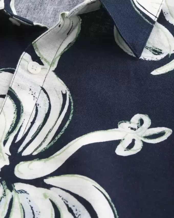 Boxy Tropical Pattern Linen-Blend Shirt Boxy Tropical Pattern Linen-Blend Shirt