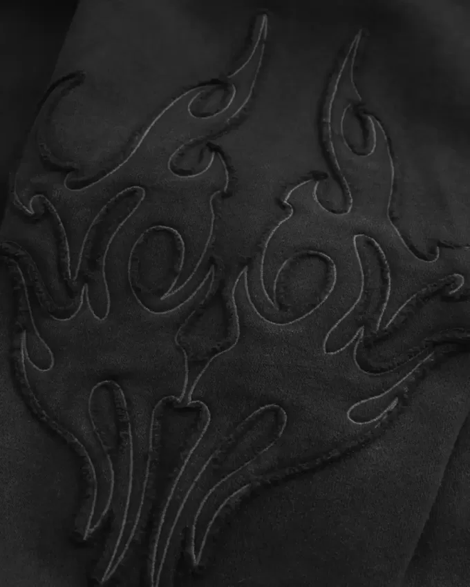 Boxy Zip-Up Flame Graphic Hoodie