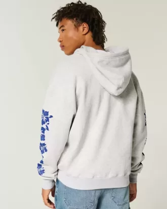 Boxy Zip-Up Hawaii Graphic Sweatshirt