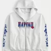 Boxy Zip-Up Hawaii Graphic Sweatshirt