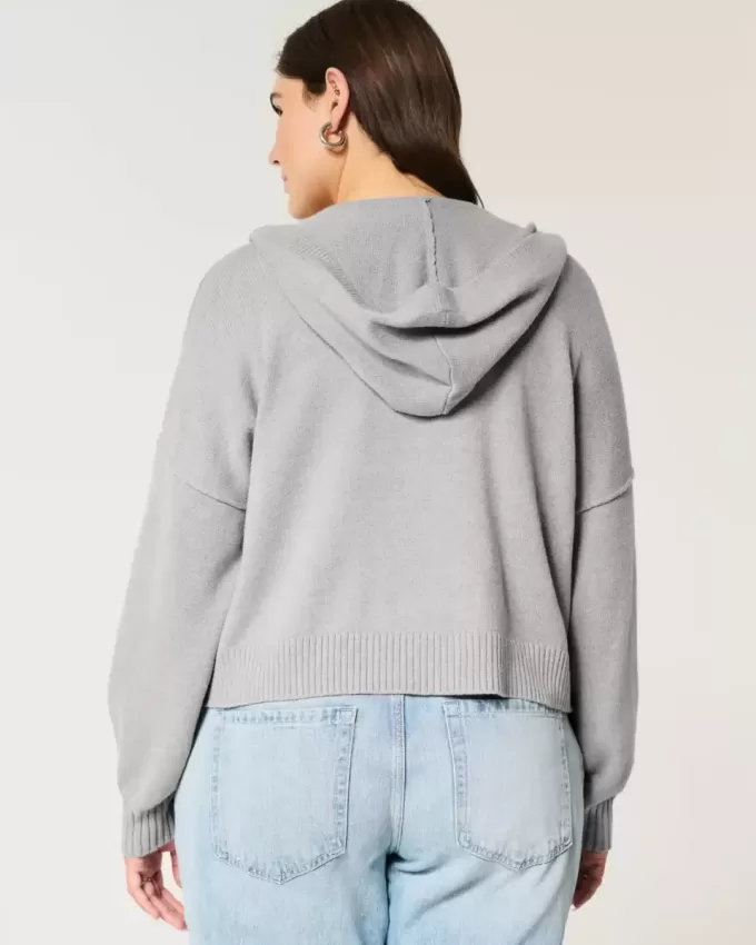Boxy Zip-Up Sweater Hoodie