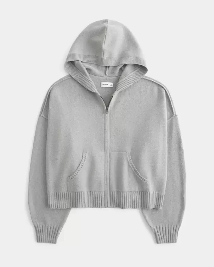 Boxy Zip-Up Sweater Hoodie