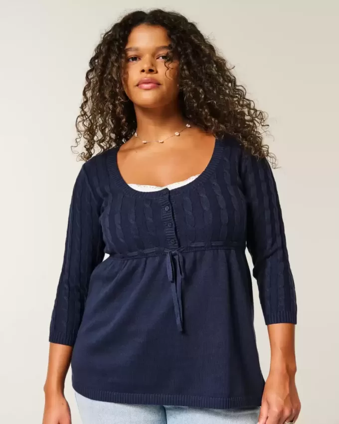 Cable-Knit Babydoll Sweater