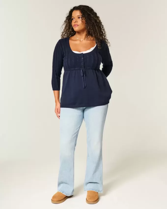 Cable-Knit Babydoll Sweater