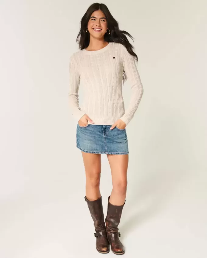 Cable-Knit Heart Crew Sweater