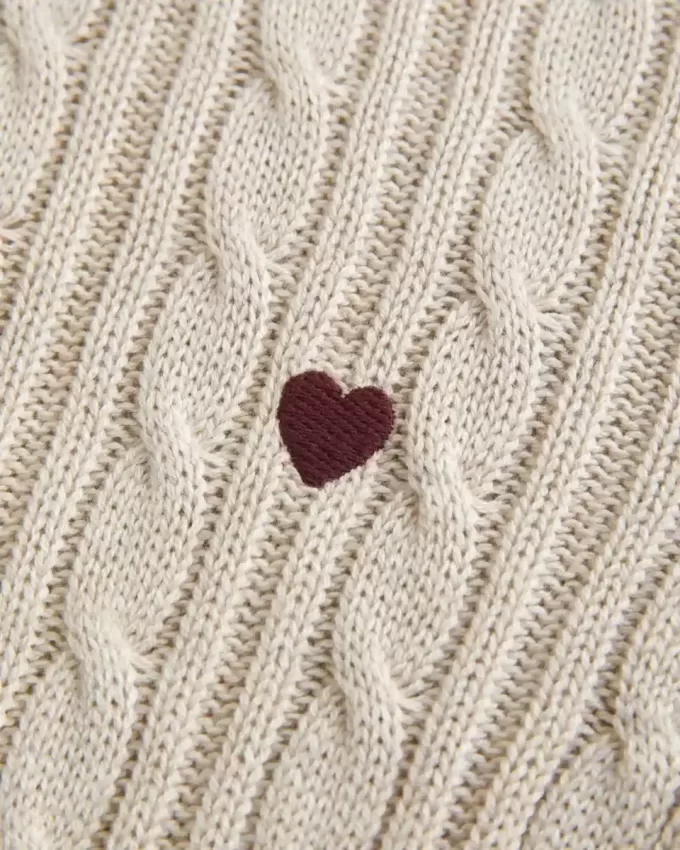 Cable-Knit Heart Crew Sweater
