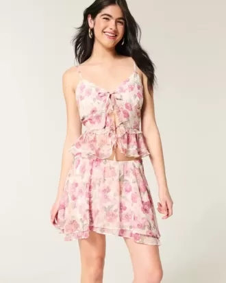 Chiffon Asymmetrical Hem Mini Skirt