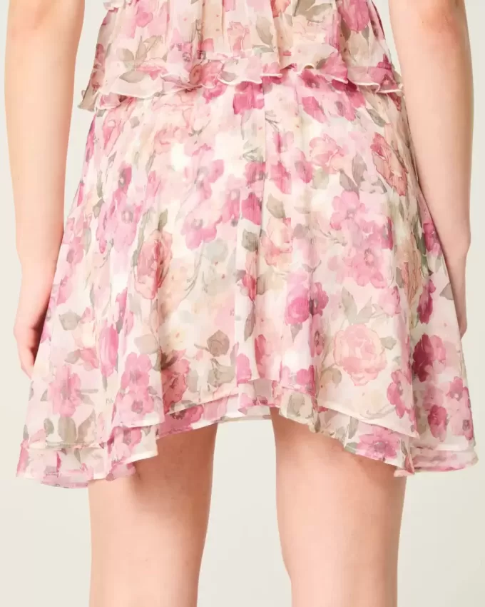 Chiffon Asymmetrical Hem Mini Skirt