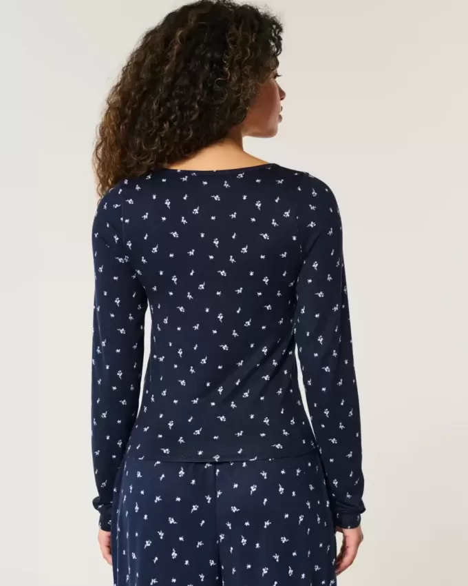 Cozy Floral Pattern Pajama Top