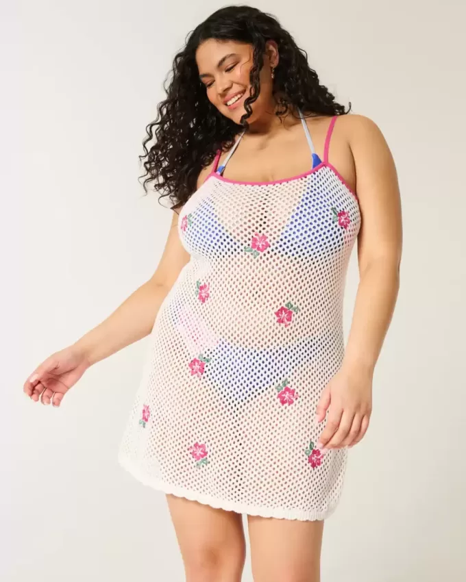 Crochet-Style Floral-Embroidered Cover Up Dress