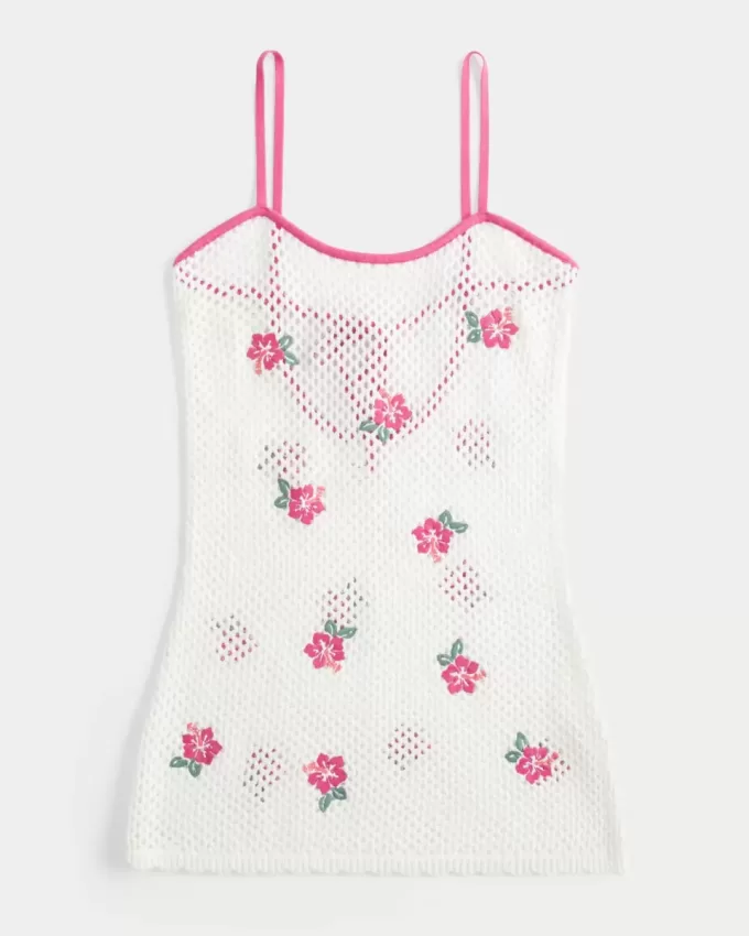Crochet-Style Floral-Embroidered Cover Up Dress