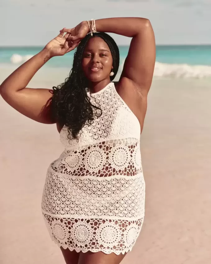 Crochet-Style Halter Cover Up Mini Dress