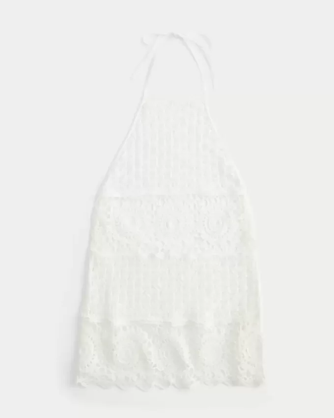 Crochet-Style Halter Cover Up Mini Dress