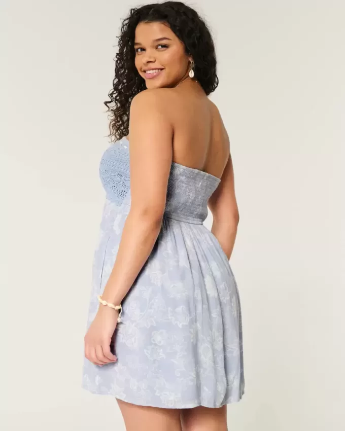 Crochet-Style Mix Strapless Mini Dress