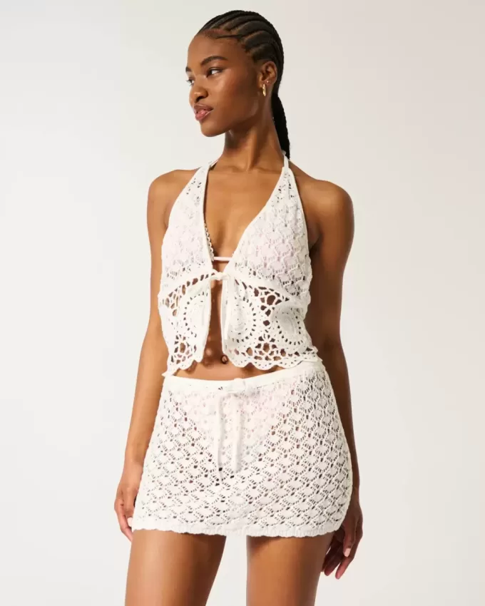 Crochet-Style Pull-On Cover Up Skirt