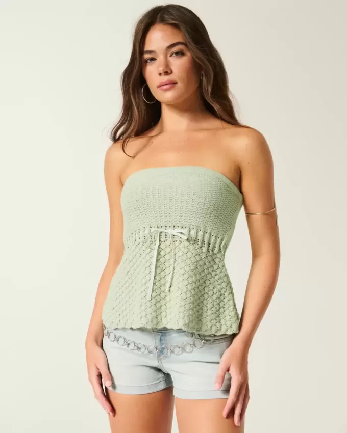 Crochet-Style Strapless Sweater Tube Top Crochet-Style Strapless Sweater Tube Top