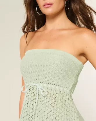 Crochet-Style Strapless Sweater Tube Top
