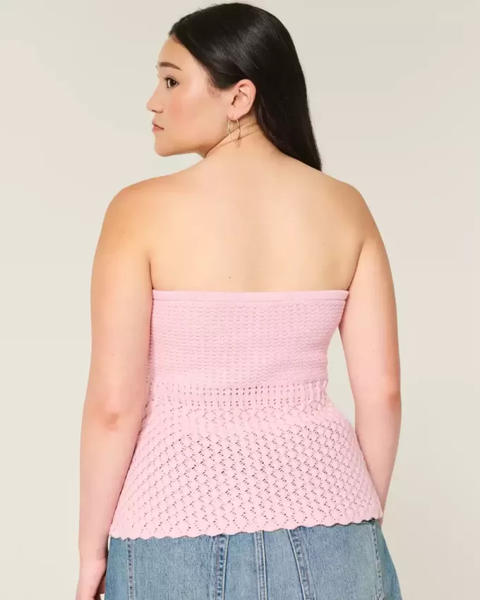 Crochet-Style Strapless Sweater Tube Top Crochet-Style Strapless Sweater Tube Top
