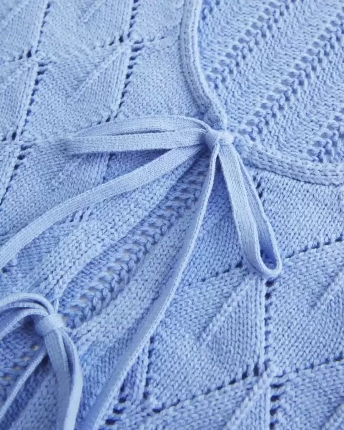 Crochet-Style Tie-Front Textured Sweater