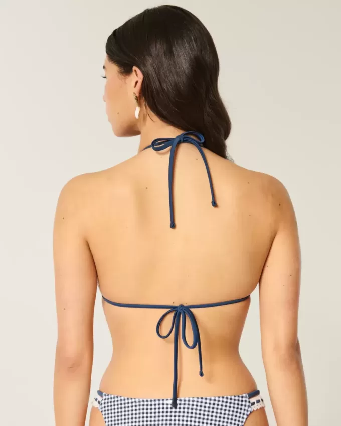 Crochet-Style Trim Halter Triangle Bikini Top