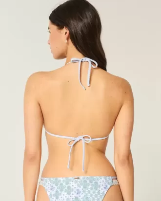 Crochet-Style Trim Halter Triangle Bikini Top