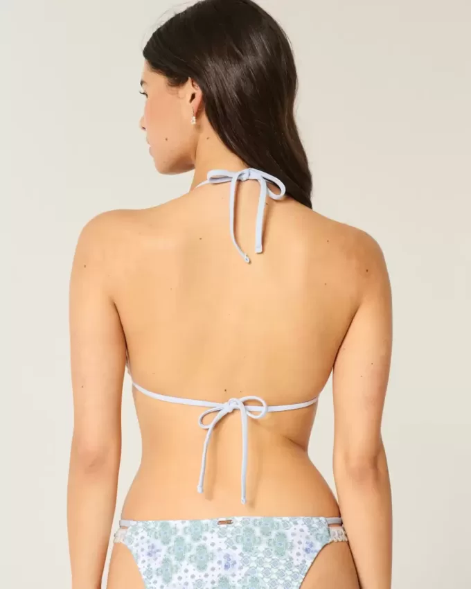 Crochet-Style Trim Halter Triangle Bikini Top