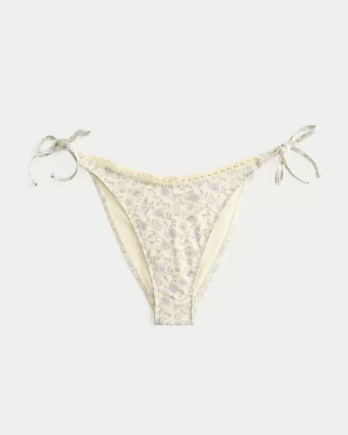Crochet-Style Trim Side Tie Cheeky Bikini Bottom